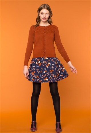 ORANGE KNITTED YOKE BUTTON UP CARDIGAN