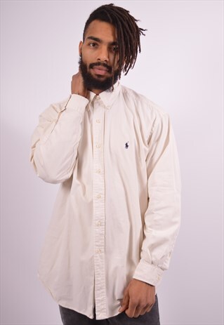 RALPH LAUREN MENS VINTAGE SHIRT LARGE WHITE 90S