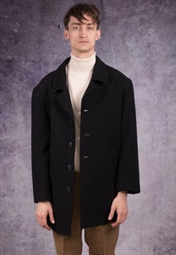90s short, wool blend coat in casual style and black color 