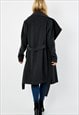 GREY LARGE LAPEL WATERFALL BELTED DUSTER COAT