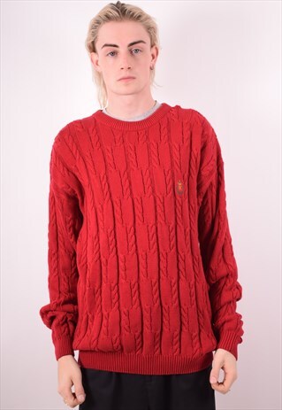 CHAPS RALPH LAUREN MENS VINTAGE JUMPER SWEATER LARGE RED 90S