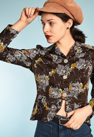 VINTAGE 70'S RETRO BOHO PARIS CHIC FLORAL SHIRT JACKET