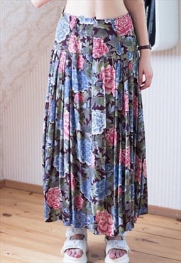 Brown floral long maxi vintage skirt