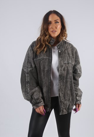 VINTAGE DENIM BOMBER JACKET OVERSIZED FITTED UK 14 (KBT)