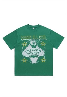 Reggae fan t-shirt Jamaican tee grunge top in green