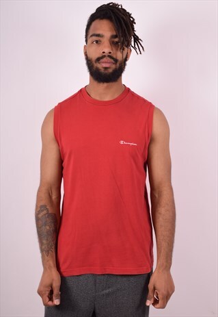 CHAMPION MENS VINTAGE VEST TOP LARGE RED 90S