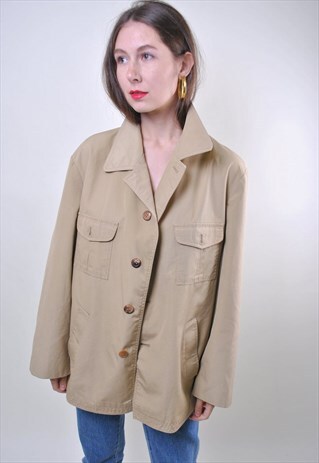80S BEIGE CASUAL SHORT TRENCH JACKET, SIZE L