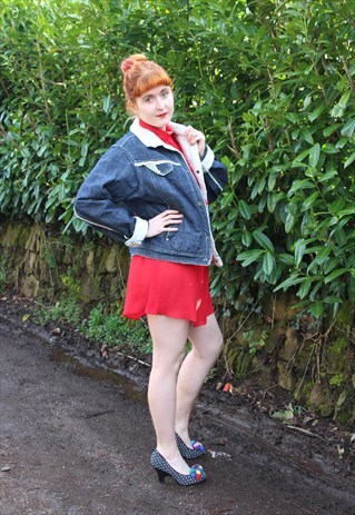 VINTAGE QUICKSILVER DENIM JACKET BLUE DENIM FAUX SHEARLING