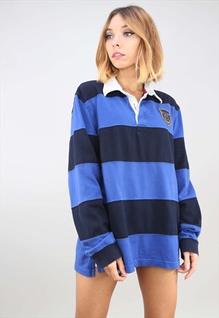 VINTAGE OVERSIZED LONG SLEEVE STRIPE RUGBY TOP T-SHIRT