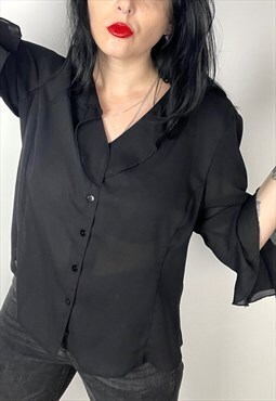 Y2K Style Grunge Semi sheer black blouse