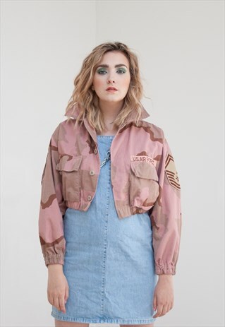 ADIEN UP-CYCLED CROPPED PINK ARMY JACKET
