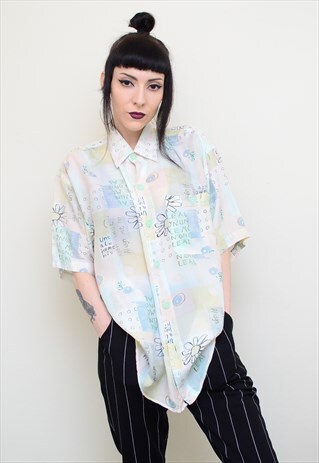 VINTAGE 90'S INDIE DAISY PATTERNED SILK BOYFRIEND SHIRT
