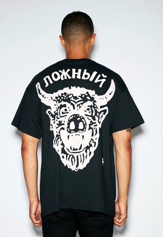 HORNS OVERSIZED BLACK TEE