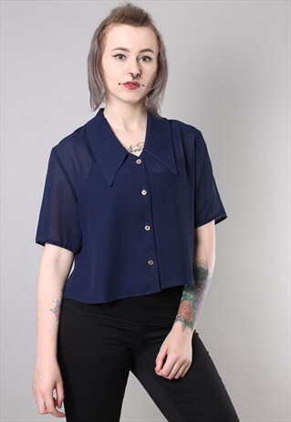 VINTAGE 80S SHEER CROPPED BLOUSE
