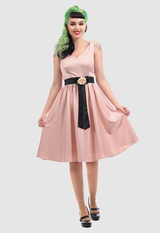 FEDERICA PINK MIDI SKATER PARTY DRESS WITH BELT