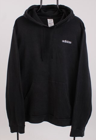 VINTAGE MEN'S ADIDAS BLACK SPELL OUT EMBROIDERED HOODIE
