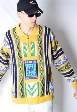VINTAGE 90S ABSTRACT YELLOW JUMPER