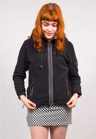VINTAGE 90'S BLACK HOODED PLAIN FLEECE JACKET