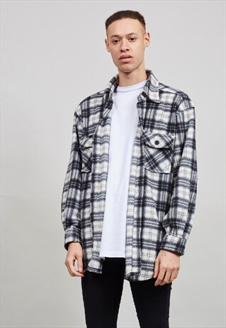 VINTAGE 90'S MONOCHROME TARTAN WORKMAN FLEECE SHIRT/ JACKET