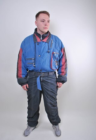 VINTAGE MAN MULTICOLOR SKI SUIT, RETRO LEOPARD SNOW SUIT