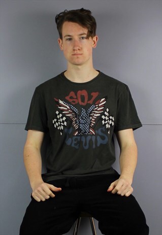 VINTAGE LEVIS 501 T-SHIRT IN BLACK GREY WITH PRINTED LOGO. S