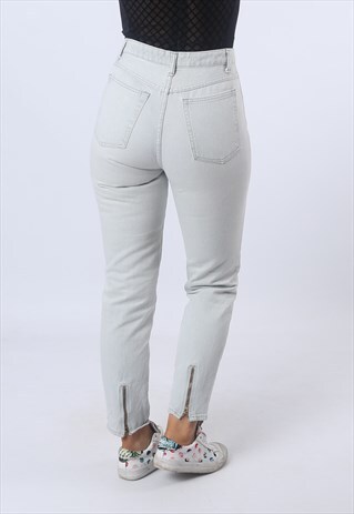 HIGH WAISTED DENIM JEANS TAPERED LEG VINTAGE UK 8 - 10 (H95U