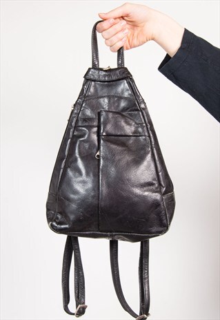 90'S VINTAGE LEATHER BLACK BACKPACK RUCKSACK