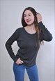 VINTAGE MINIMALIST PULLOVER GREY BLOUSE WITH LONG SLEEVE 