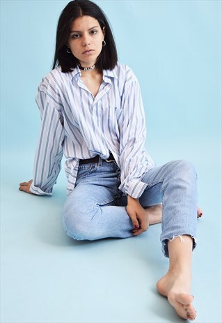 90'S RETRO STRIPED OVERSIZED BOYFRIENDS SHIRT TOP