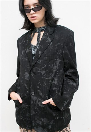 VINTAGE BLAZER BLACK WASHED OFF BLAZER 80S SINGLE BREASTED