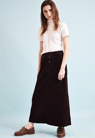 90'S RETRO GRUNGE REGULAR WAIST CORDUROY MOM'S MAXI SKIRT