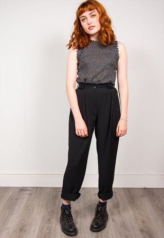 90'S BLACK HIGH WAIST SMART STRAIGHT TAPERED TROUSERS
