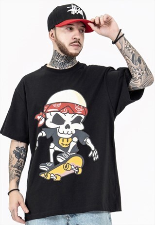 SKATEBOARD SKELETON BOY RETRO CASUAL T-SHIRT