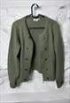 OLIVE GREEN KNIT TEXTURED CARDIGAN / SWEATER - M