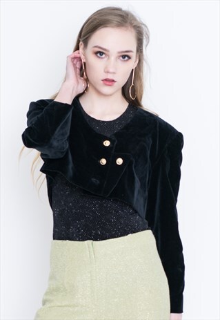 VINTAGE BLACK VELVET RETRO CROP TOP