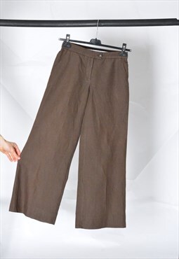 Y2K Brown Linen Blend Wide-Leg Womens Pants
