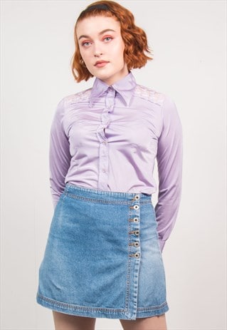 VINTAGE 70'S PASTEL LILAC SHIRT LACE PANEL
