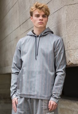  Grey Retro striped Premium wool oversized hoodies