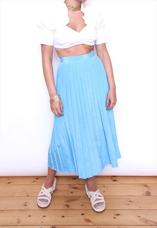 VINTAGE 80S TURQUOISE PLEATED MIDI SKIRT