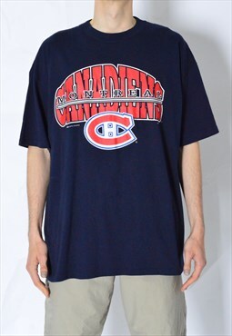 90s Navy Blue Graphic Montreal Canadiens NHL Hockey T-Shirt