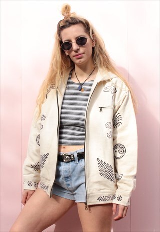 VINTAGE NEPALESE CELESTIAL FESTIVAL PRINTED HOODED JACKET