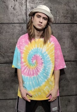 Tie-dye rainbow t-shirt gradient mandala tee in pink