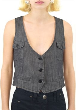 Vintage Y2K Waistcoat, Cropped Grey Denim