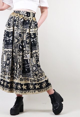 VINTAGE 90S SUN MOON STARS HIGH WAISTED MIDI SKIRT S