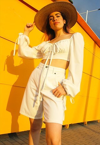 WHITE DENIM 28"(71CM) WAIST LONG LEG CITY SHORT