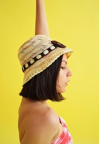 VINTAGE 70'S BOHO RETRO CROCHET HANDMADE CLOCHE HAT