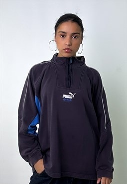 Blue 90s PUMA King Embroidered Spellout 1/4 Zip Sweatshirt