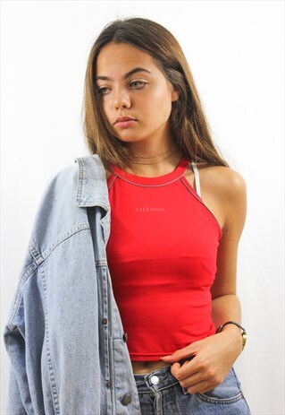 90'S RETRO RARE RED HIGH-NECK CROP TOP