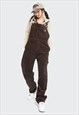 CORDUROY DUNGAREES HIGH QUALITY VELVET FEEL OVERALLS BROWN