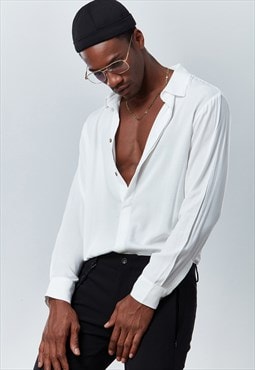 White Long Sleeve Shirt - Viscose Fabric